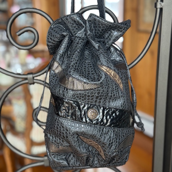 Vintage NAS BAG Satchel Bucket Bag with Drawstrings for Cinch Purse Snake Print - Picture 9 of 13